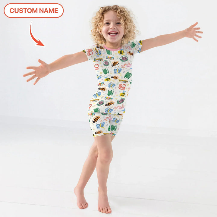 Spring Garden Custom Name Two Piece Short Sleeve Shorts Pajama Set