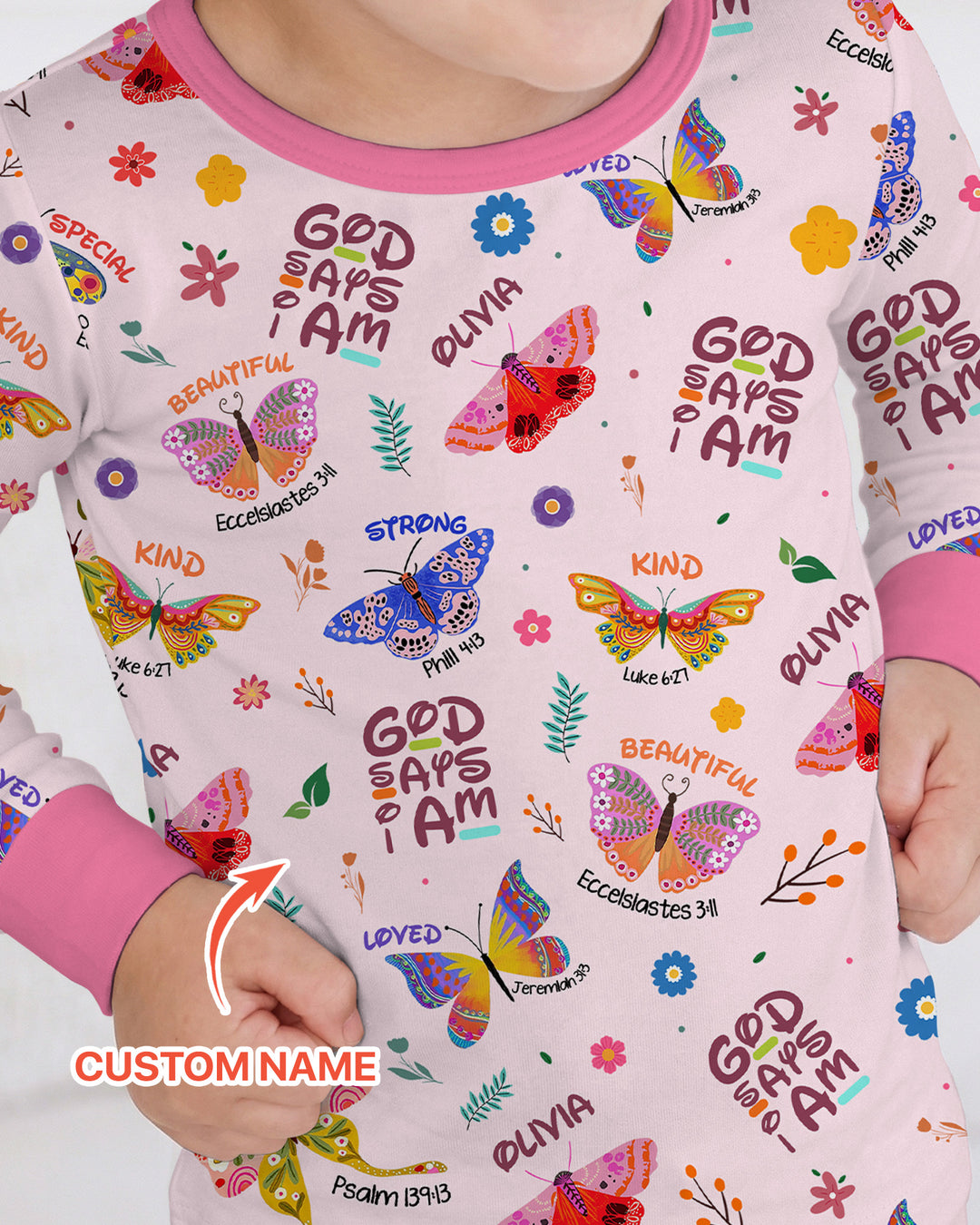 Custom Name God says I am Butterfly Two Piece Long Sleeve Pajama Set