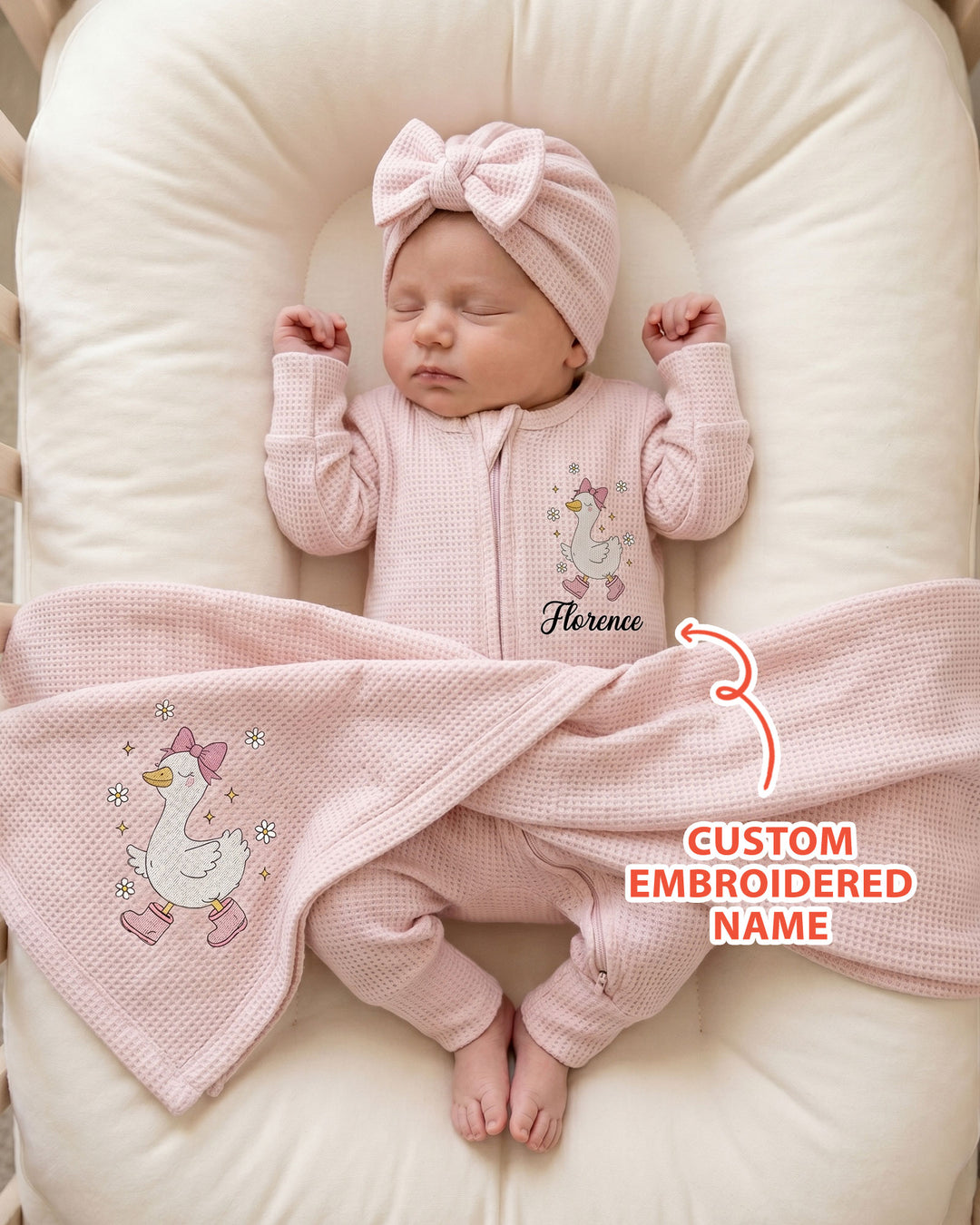 Personalized Dilly Dally Embroidered Waffle Bamboo Zipper Footie