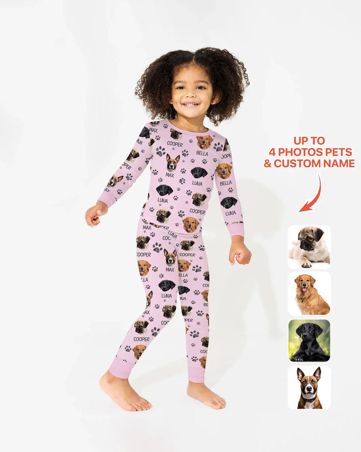 Pijama de dos piezas de bambú con manga larga y foto personalizada de perro con huella