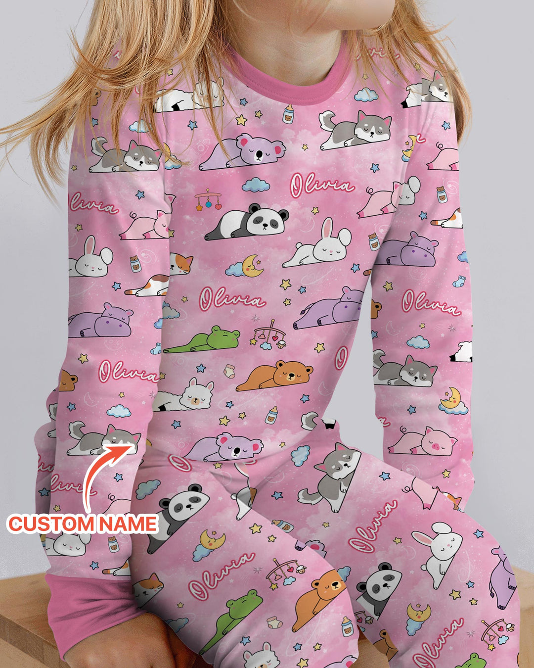 Custom Name Sleeping Cutie Bamboo Two Piece Long Sleeve Pajama Set