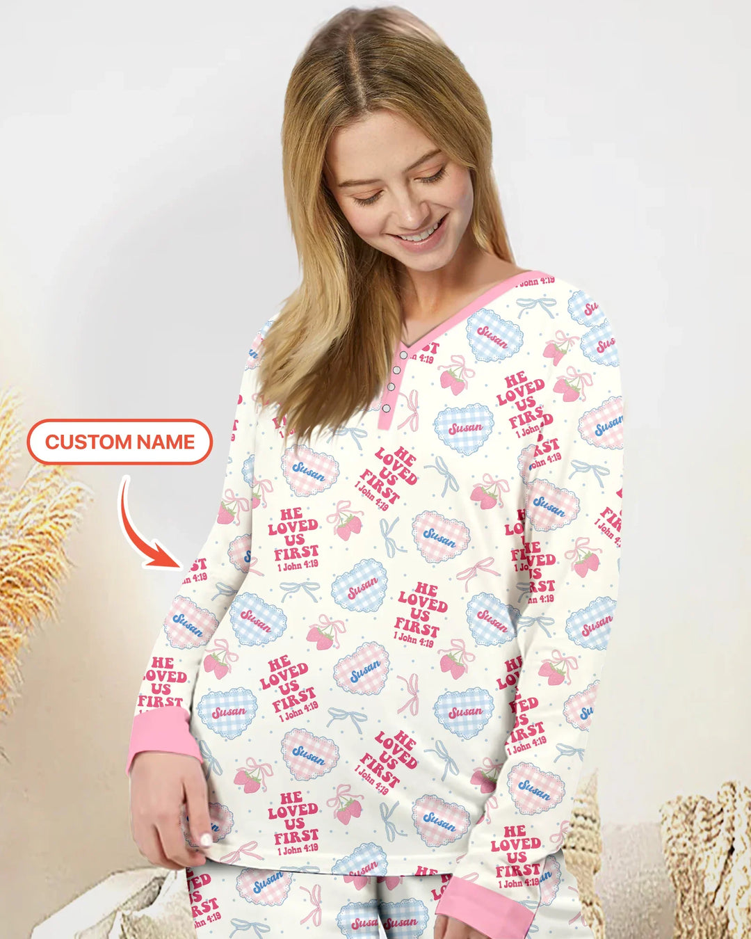He Loved Us First Custom Name Bamboo Women Pajama Set