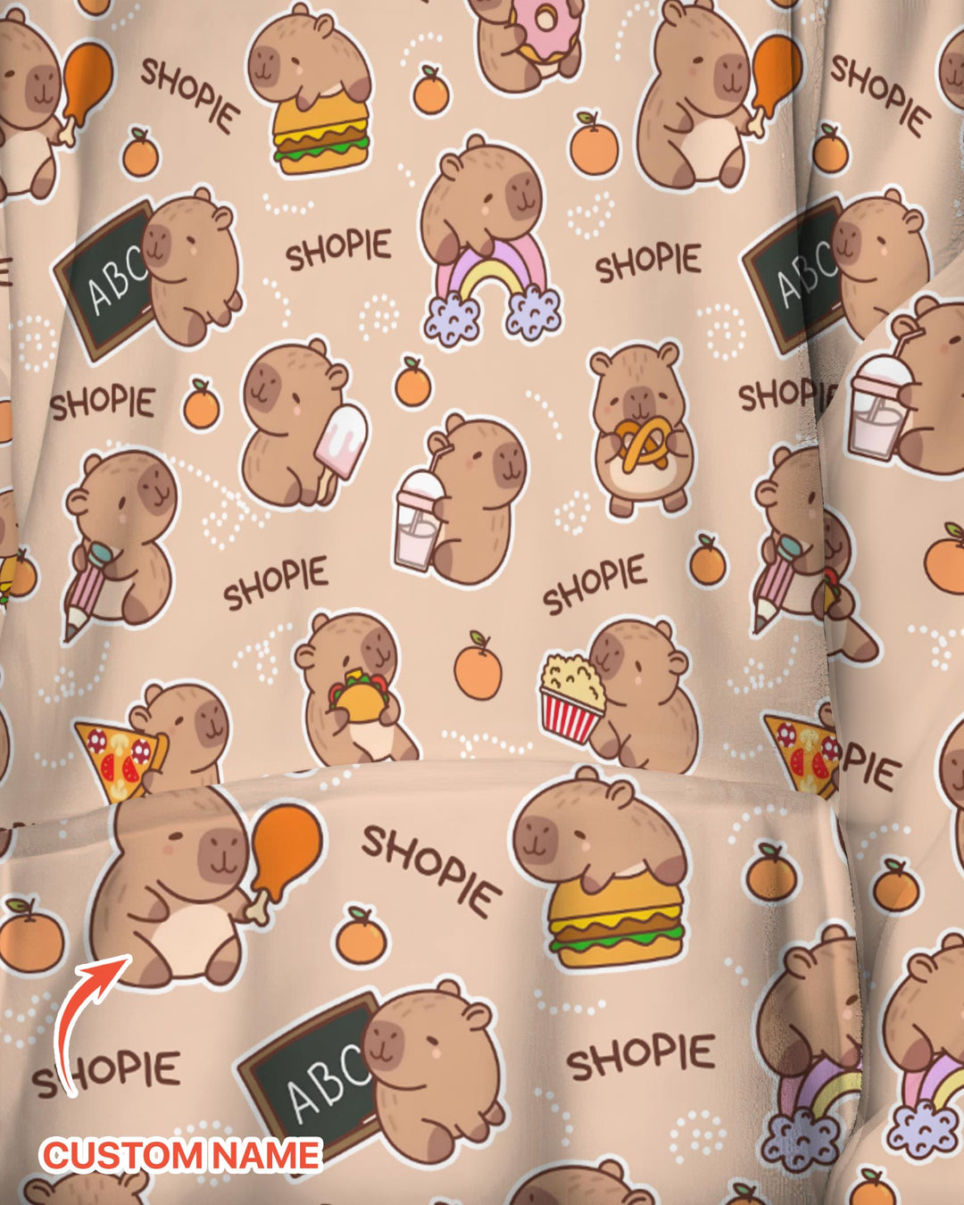 Custom Name Cute Capybara Blanket Hoodie