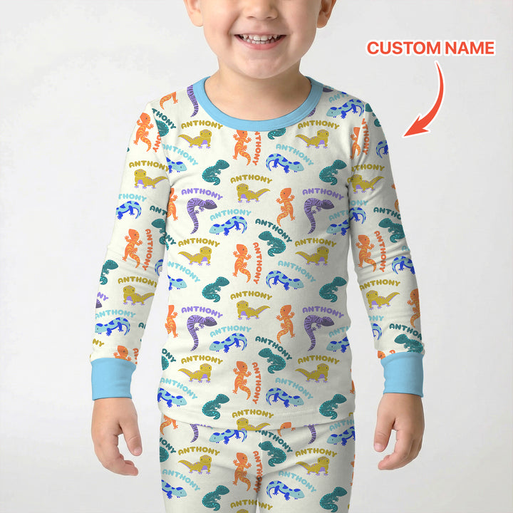 Custom Name Little Salamander Two Piece Long Sleeve Pajama Set