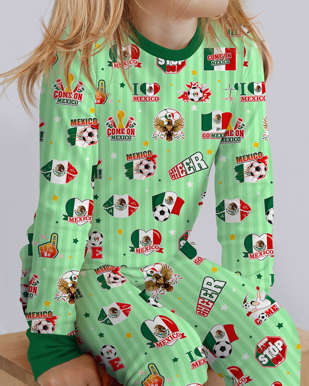 Soccer Game Day Go Team Mexico Family Matching Bamboo Two Piece Long Sleeve Pajama Set