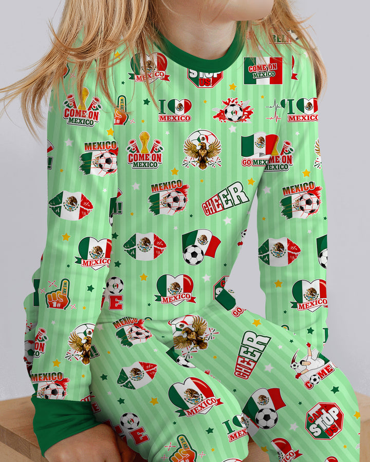 Soccer Game Day Go Team Mexico Family Matching Bamboo Two Piece Long Sleeve Pajama Set