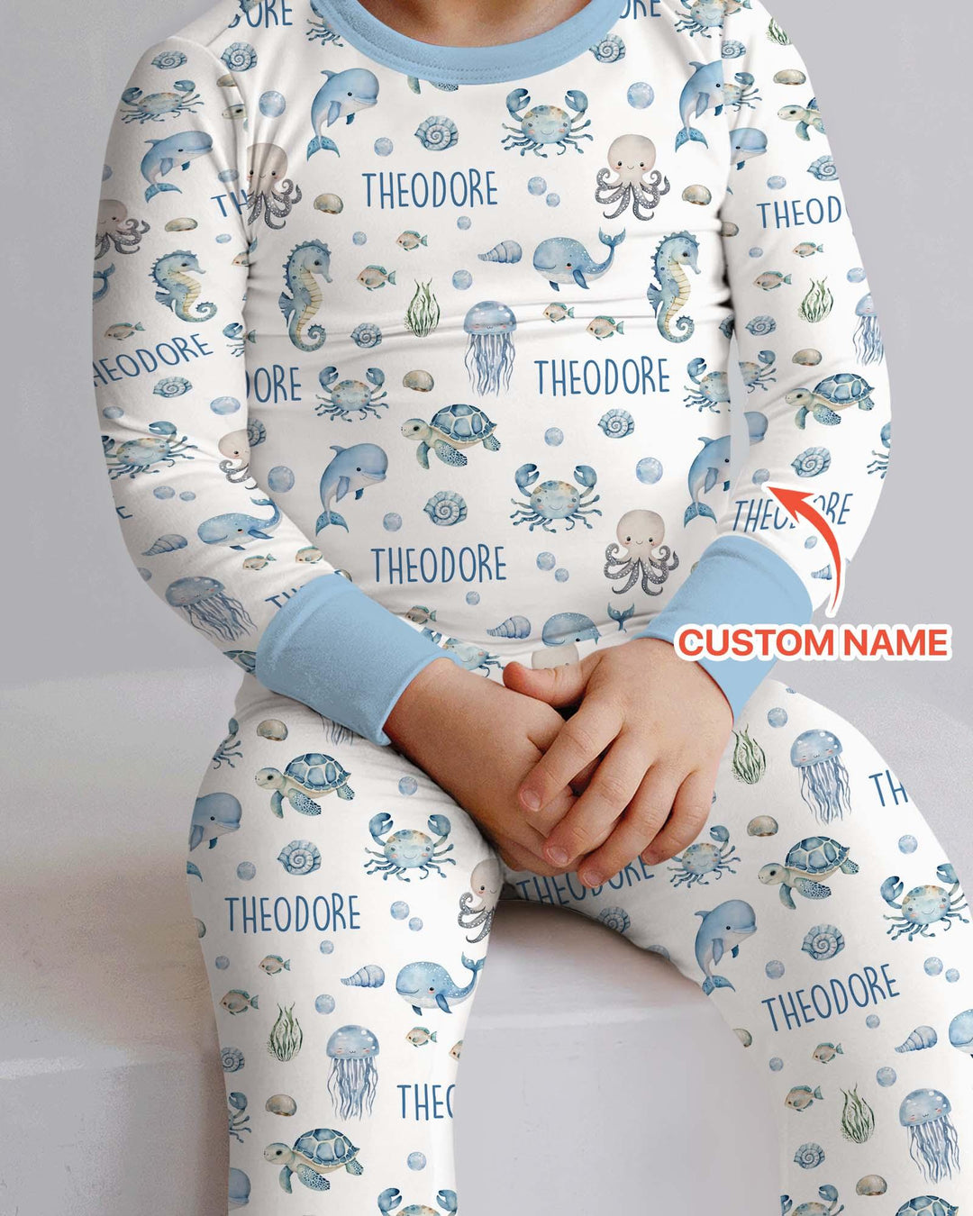 Custom Name Ocean Friends Bamboo Two Piece Long Sleeve Pajama Set