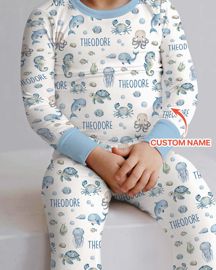 Custom Name Ocean Friends Bamboo Two Piece Long Sleeve Pajama Set