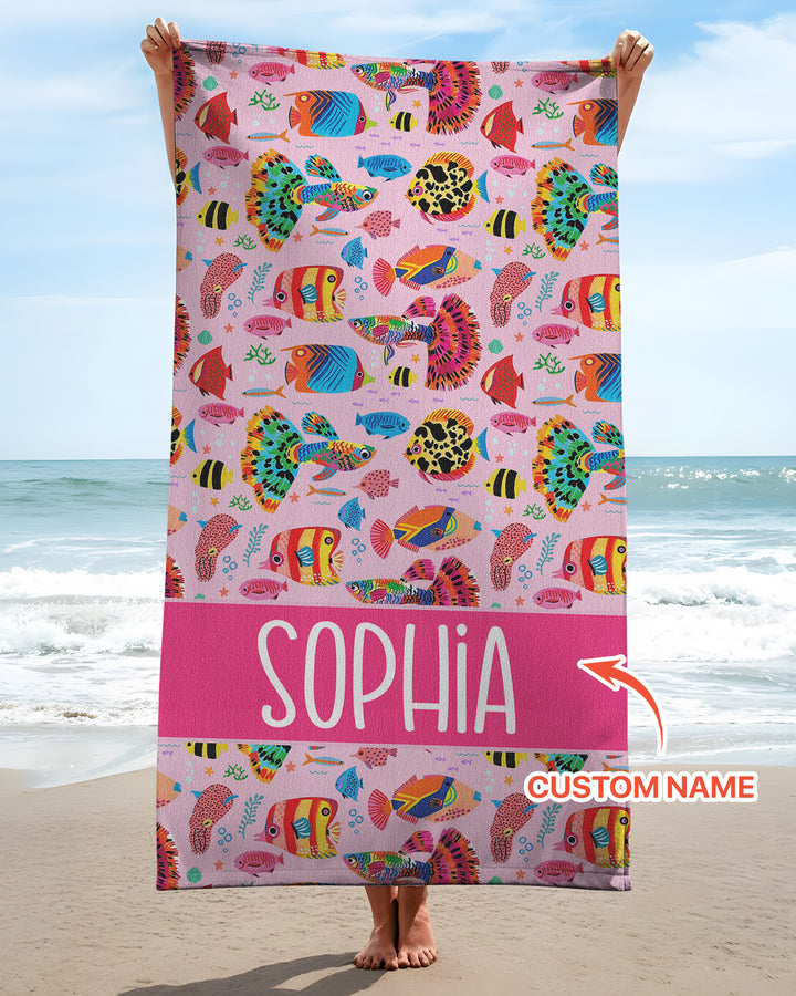Custom Name Fish Dream Beach Towel