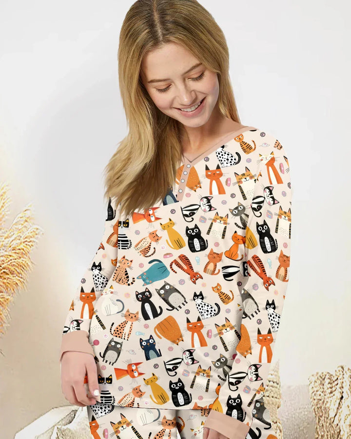 Goofy Mischief Cat Family Matching Bamboo Women Pajama Set