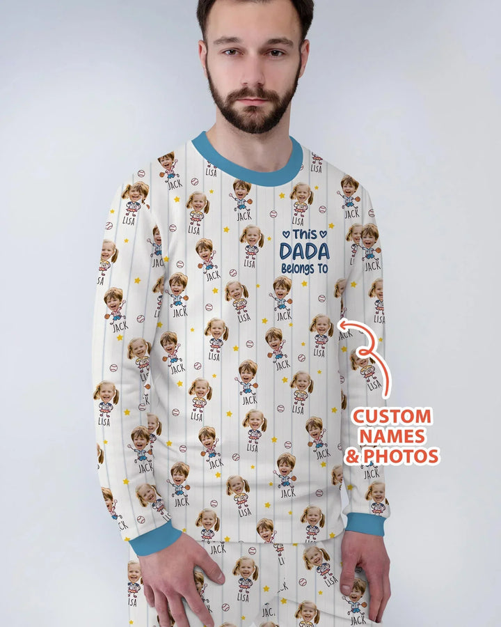 Embroidered Custom Dad And Mini Face  Bamboo Men's Pajama Set