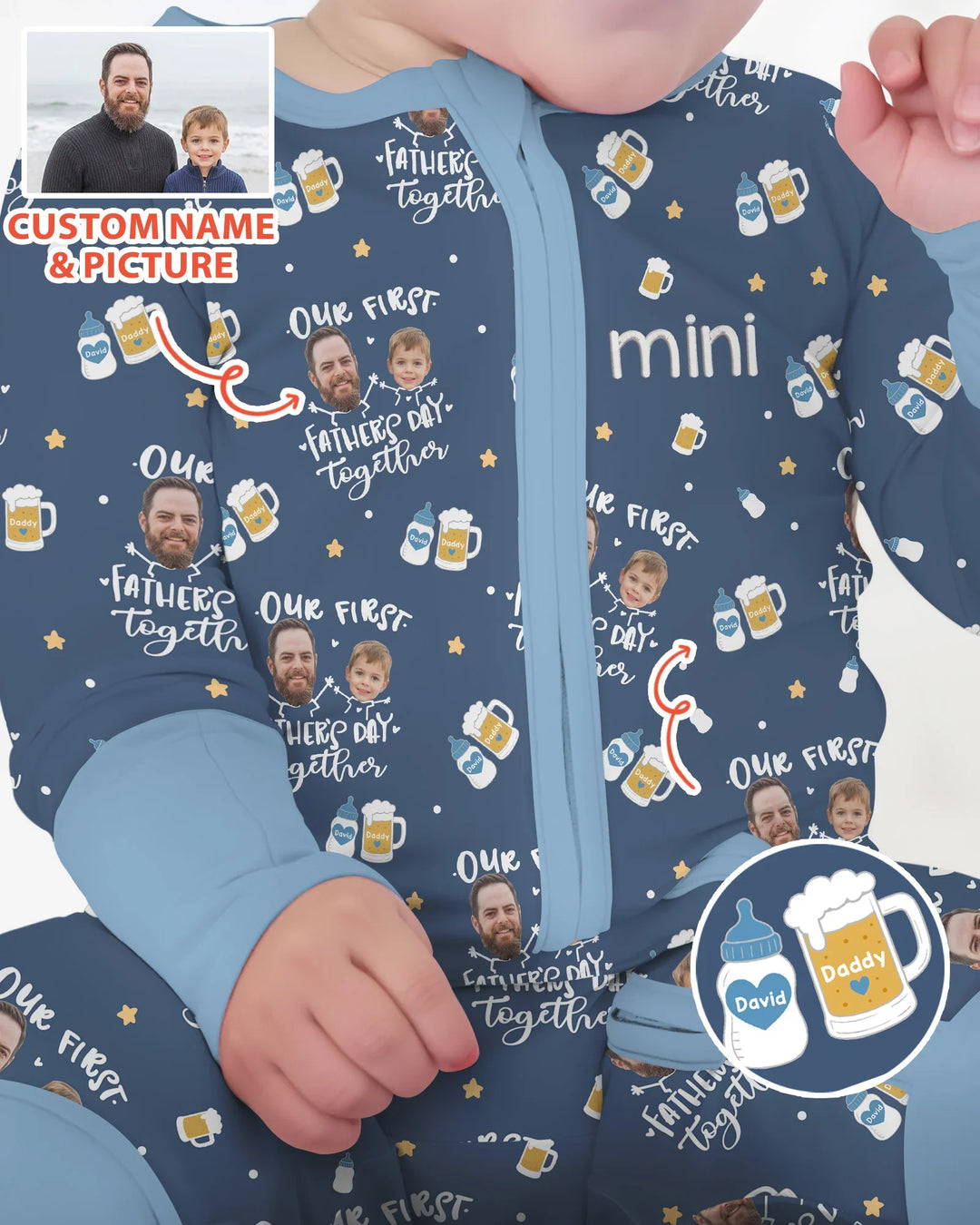 Personalized Embroidered Our First Father's Day Bamboo Convertible Zippy