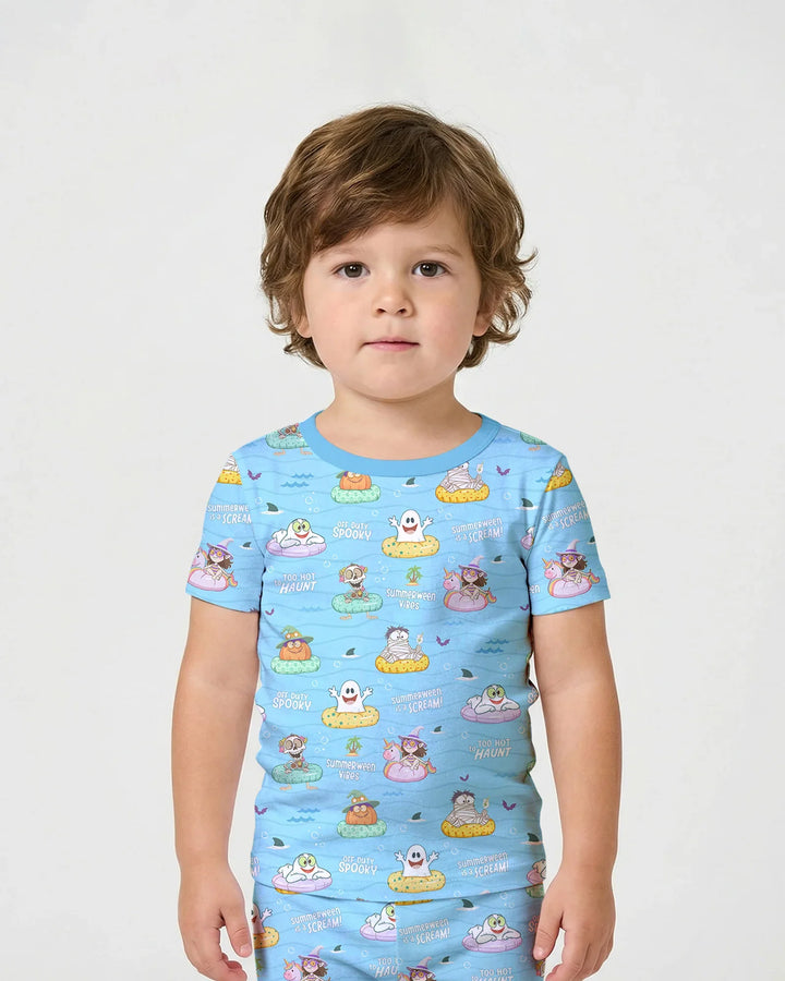 Summerween Cartoon Bamboo Two Piece Short Sleeve Shorts Pajama Set