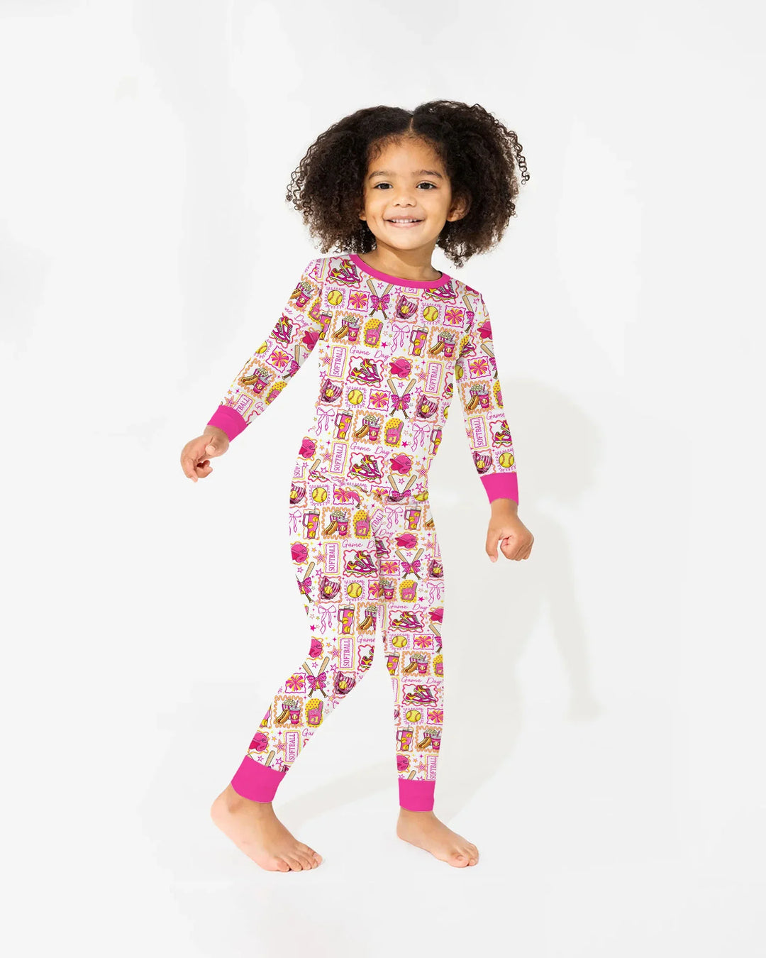 Pink Softball Game Day Bamboo Two Piece Long Sleeve Pajama Set