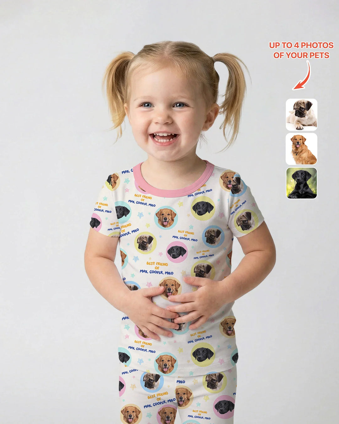 Best Friend Custom Name And Pet Photos Bamboo Two Piece Short Sleeve Pajama Set