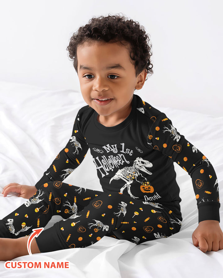 My First Halloween Dinosaur  Bamboo Two Piece Long Sleeve Pajama Set