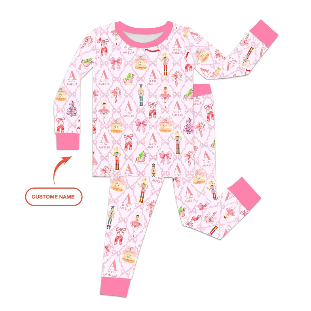 Nutcracker Sweet Dreams Custom Name Two Piece Long Sleeve Pajama Set , Nutcracker Sweet Dreams Custom Name Two Piece Long Sleeve Pajama Set - 12-18M