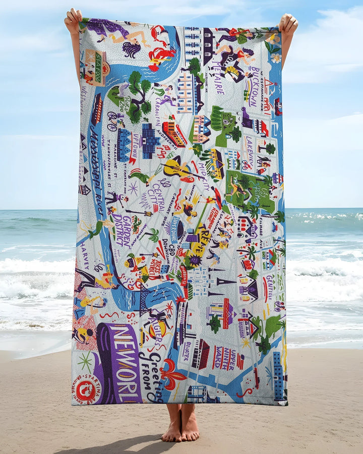 New Orleans Jazz & Culture Map Bamboo Beach Towel