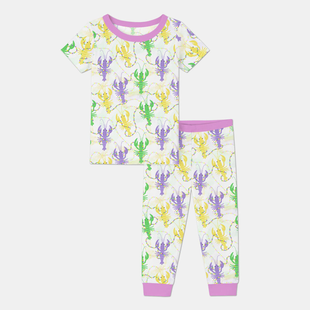 Mardi Gras Crawfish Family Matching Two Piece Short Sleeve Pajama Set