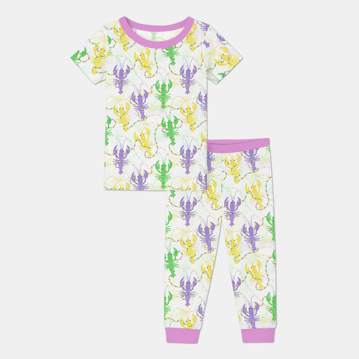 Mardi Gras Crawfish Family Matching Two Piece Short Sleeve Pajama Set