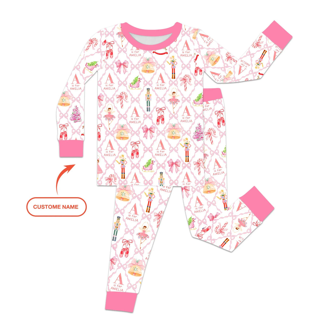 Nutcracker Sweet Dreams Custom Name Two Piece Long Sleeve Pajama Set , Nutcracker Sweet Dreams Custom Name Two Piece Long Sleeve Pajama Set - 12-18M