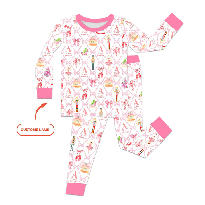 Nutcracker Sweet Dreams Custom Name Two Piece Long Sleeve Pajama Set , Nutcracker Sweet Dreams Custom Name Two Piece Long Sleeve Pajama Set - 12-18M