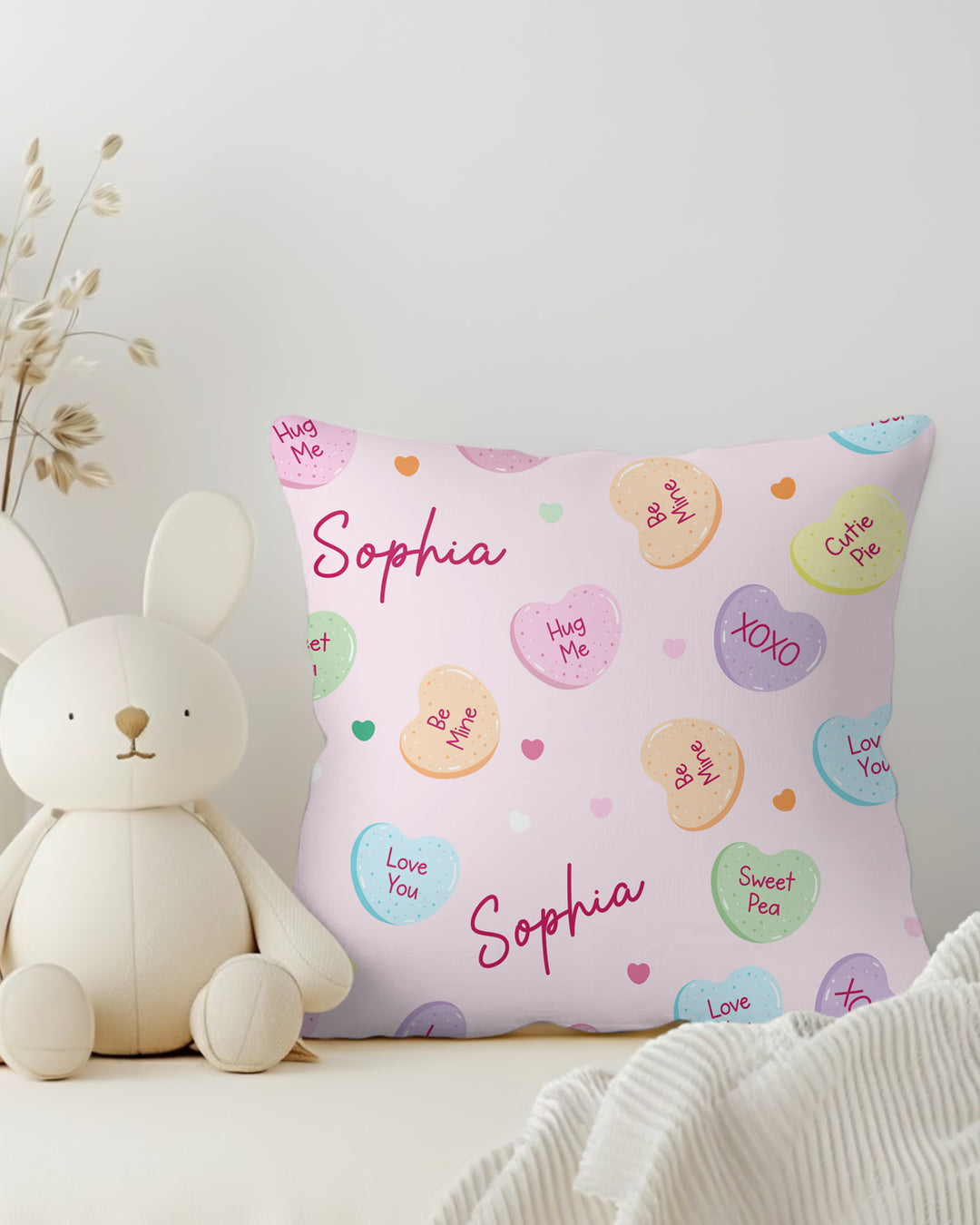 Custom Name Colorful Candy Hearts Family Matching Pillow Case