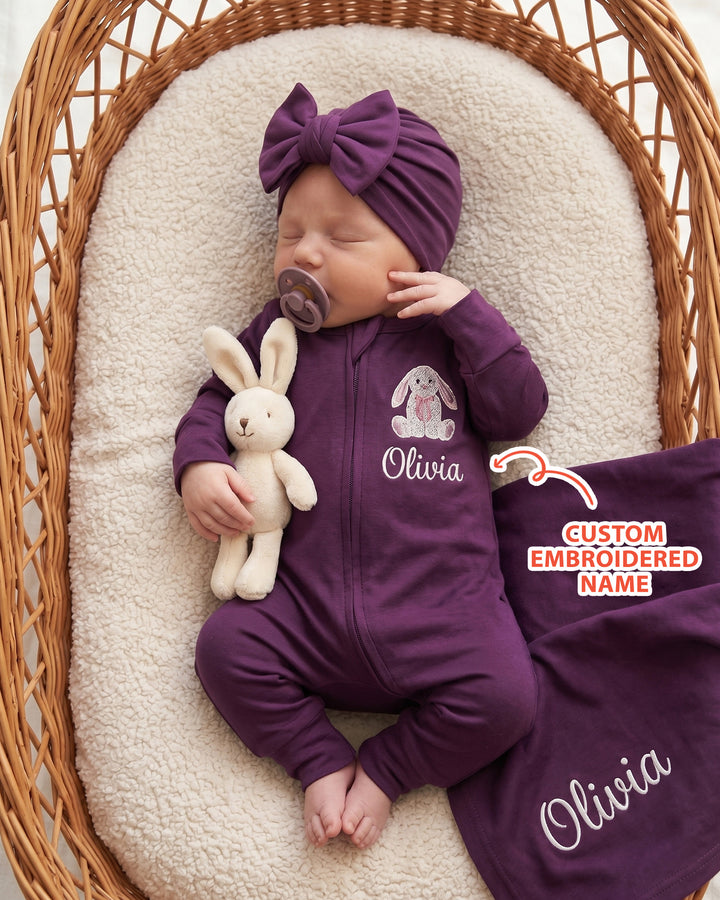 Personalized Bunny Embroidered Bamboo Welcome Home Bundle