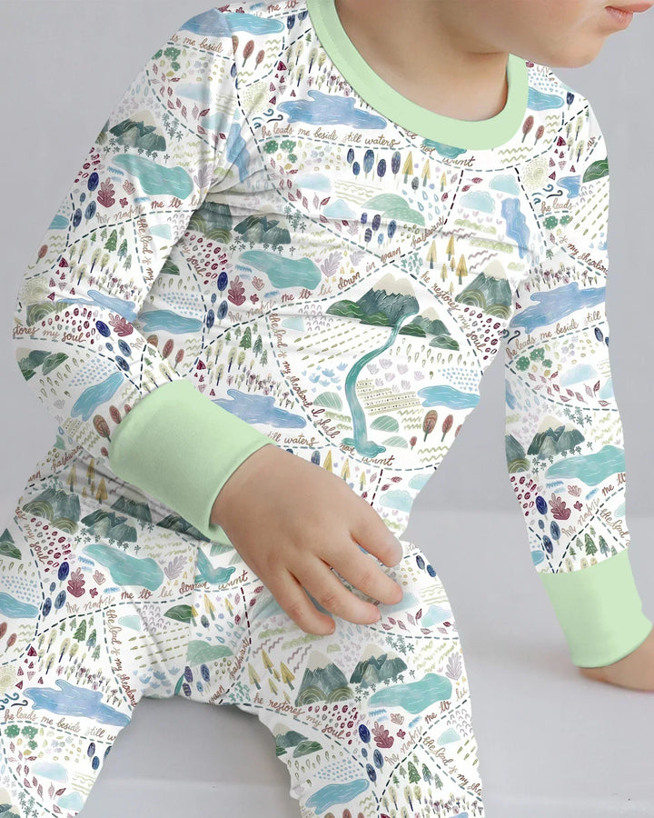 Whimsical Psalms 23 Map Two Piece Long Sleeve Pajama Set
