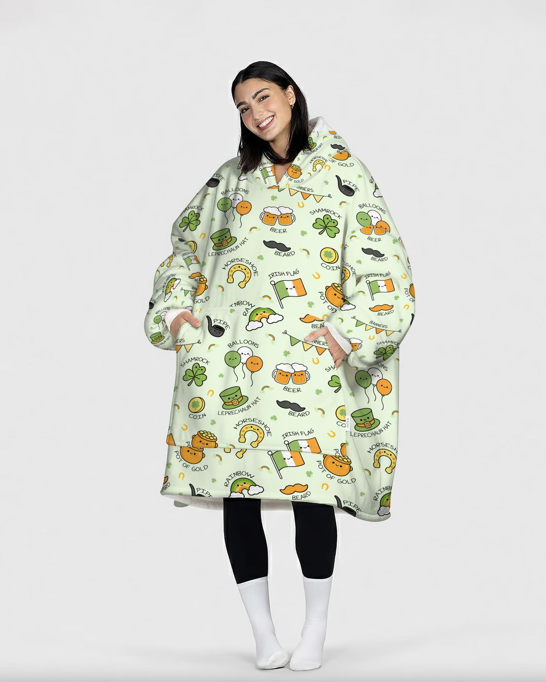 Kawaii St Patrick's Day Wearable Blanket Hoodie