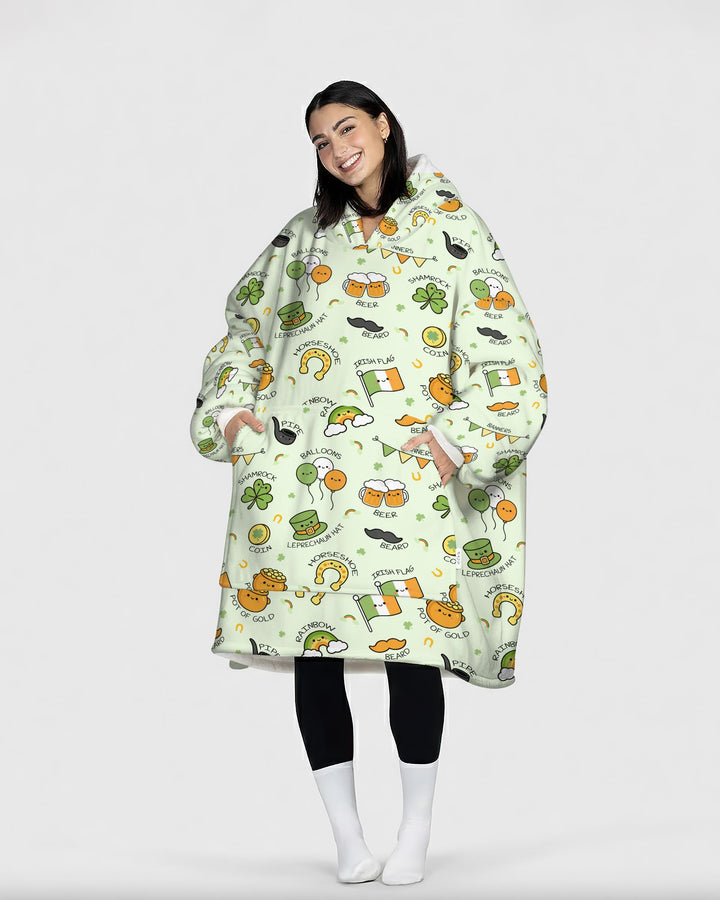 Kawaii St Patrick's Day Wearable Blanket Hoodie