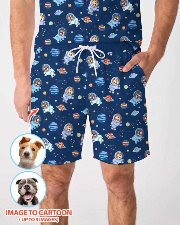 Astronaut Custom Pet Image Family Matching Bamboo Men Short Sleeve Short Pajama Set