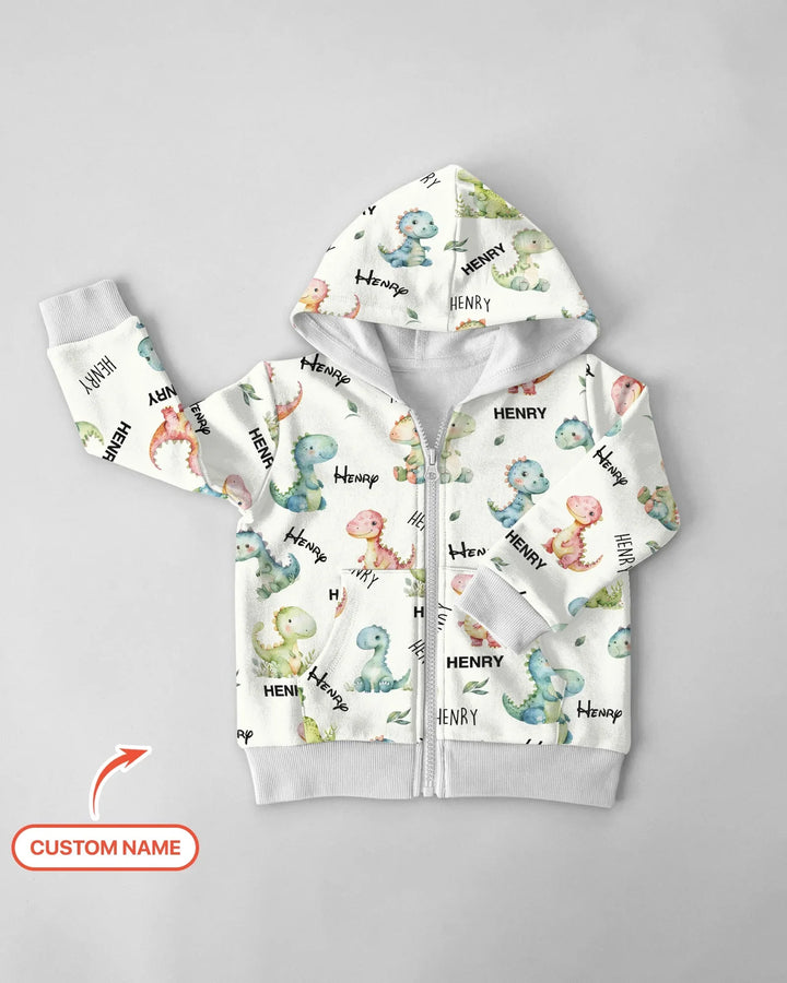 Dinosaur Custom Name Zip Hoodie