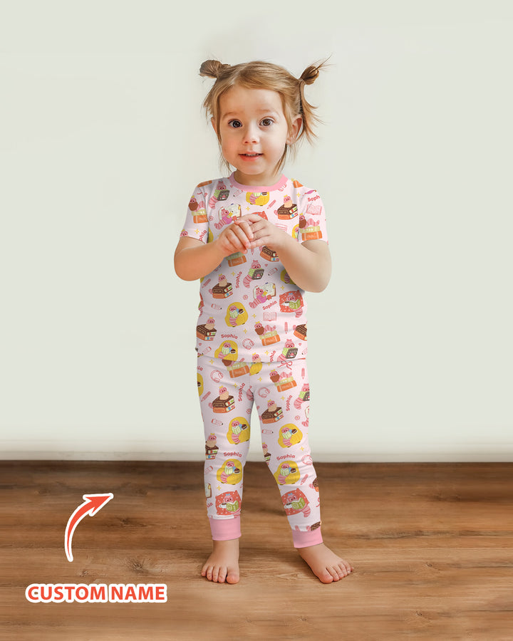 Little Book Worm Family Matching Bamboo Two Piece Short Sleeve Pajama Set