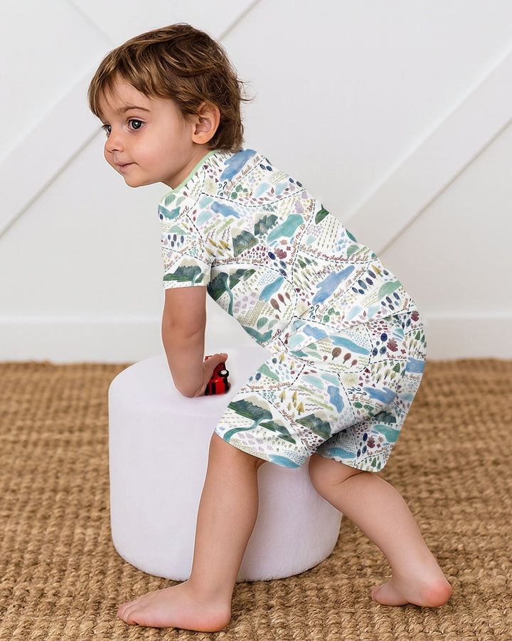 Whimsical Psalms 23 Map Bamboo Two Piece Short Sleeve Shorts Pajama Set