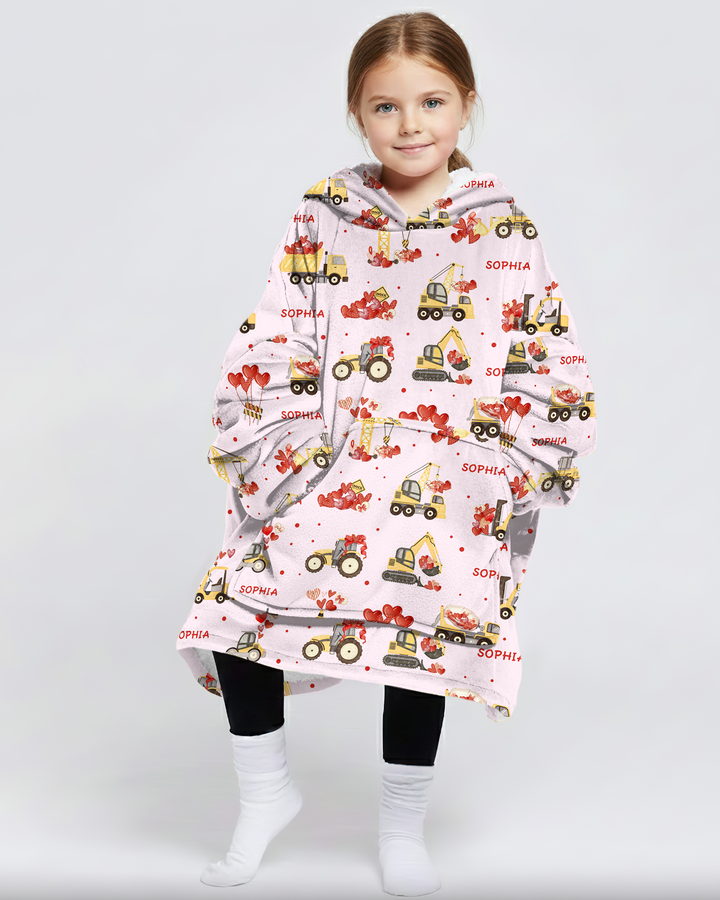 Custom Name Valentine Trucks Family Matching Blanket Hoodie