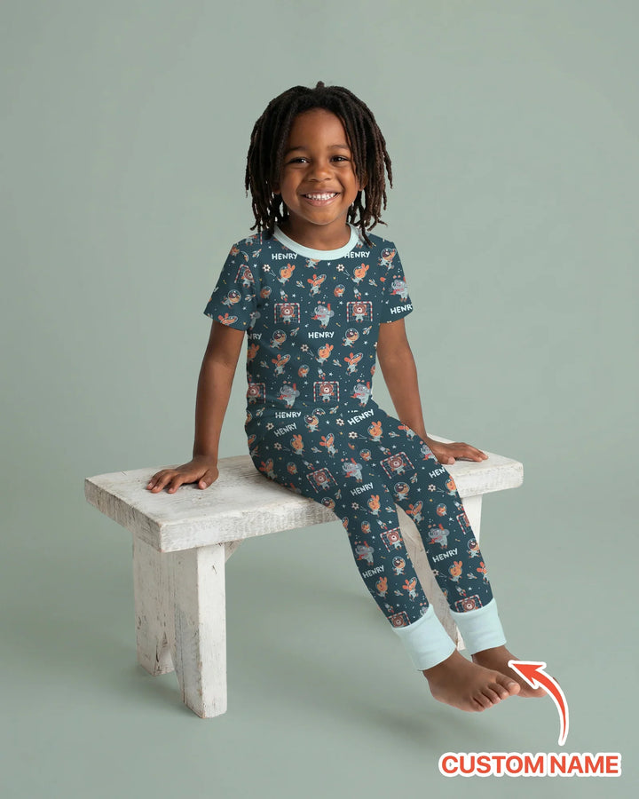 Space Soccer Bamboo Two Piece Short Sleeve Pajama Set