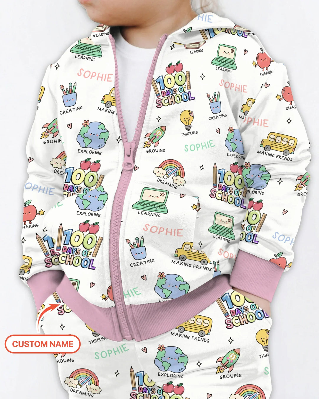 Custom Name Celebration Hundred Days Zip Hoodie