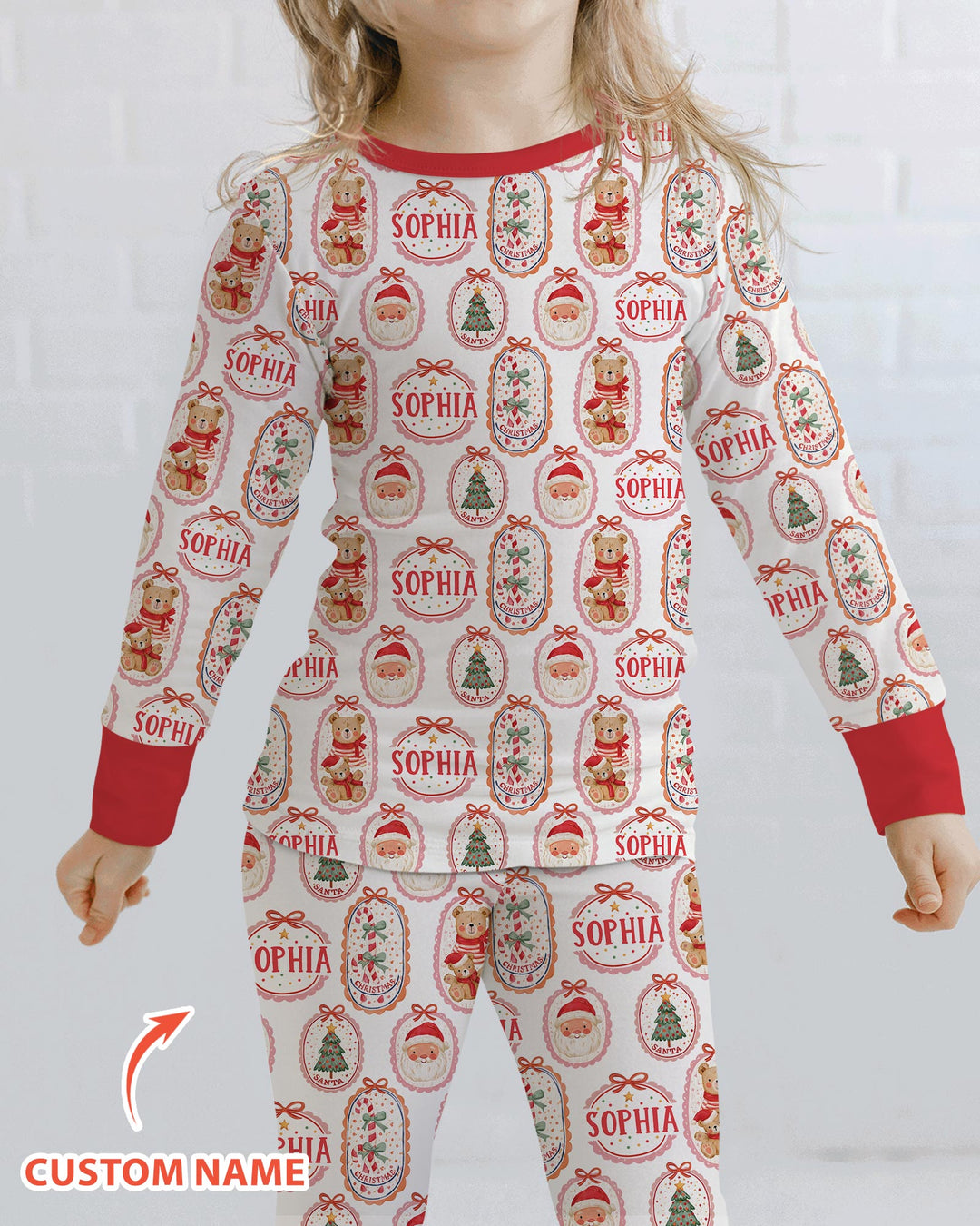 Vintage Christmas Cameo Bamboo Two Piece Long Sleeve Pajama Set