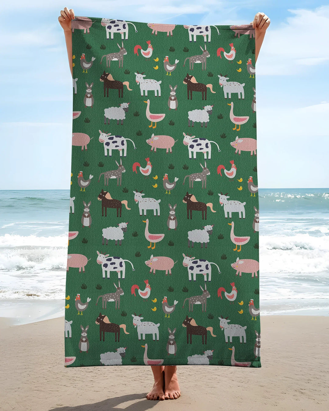 Green Farm Animals Bamboo Swim Poncho
