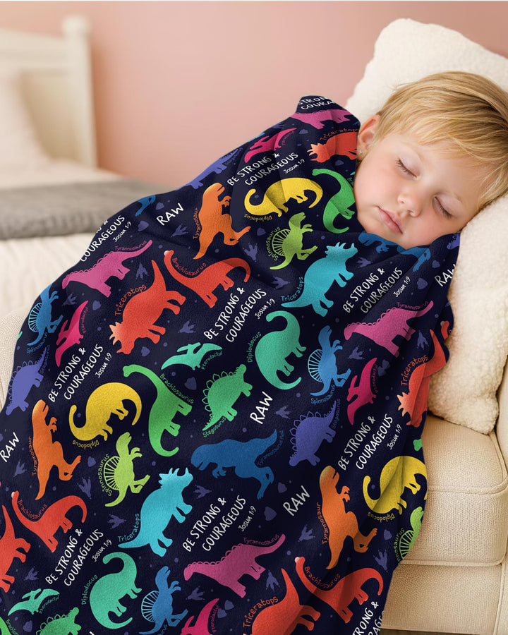 Be Strong and Courageous Dinosaur Christian Bamboo Blanket