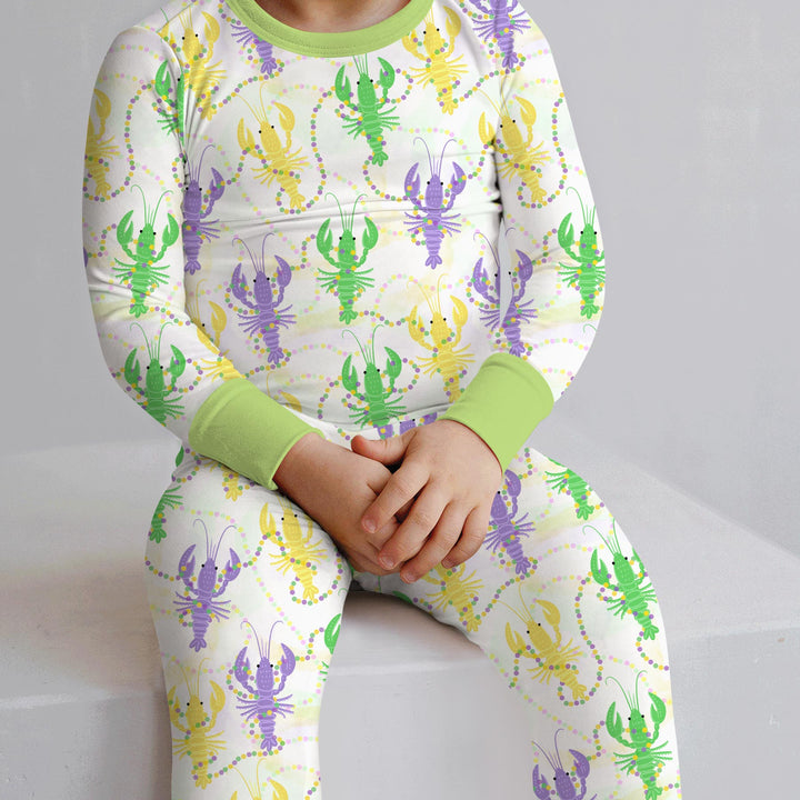 Mardi Gras Crawfish Family Matching Two Piece Long Sleeve Pajama Set