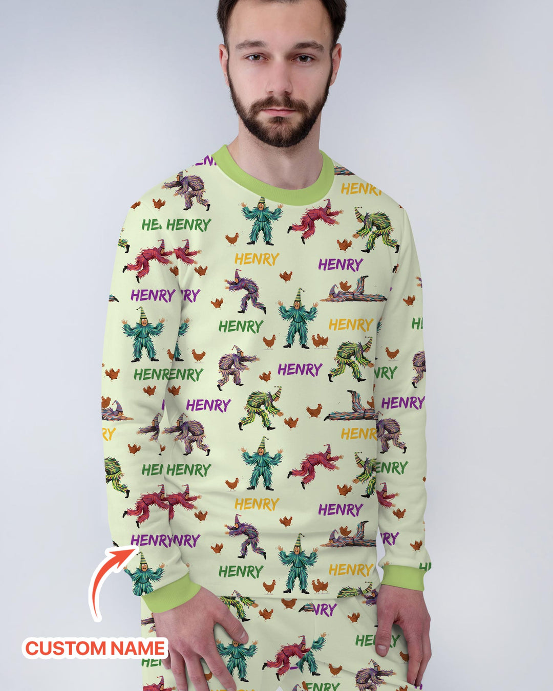 Custom Name Mardi Gras Chicken Chase Family Matching Men's Pajama Set