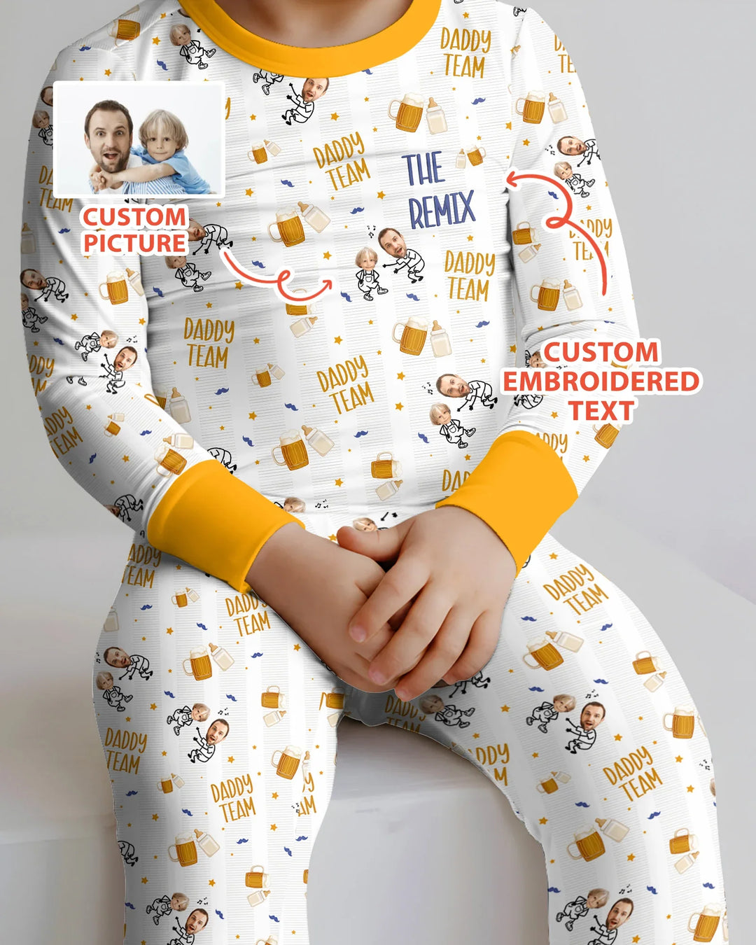 Personalized Embroidered Dad And Me Picture Bamboo Two Piece Long Sleeve Pajama Set