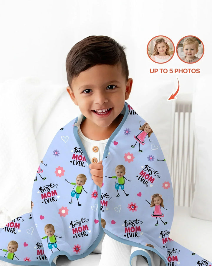 Custom Photo "Best Mom Ever" Doodle Bamboo Blanket