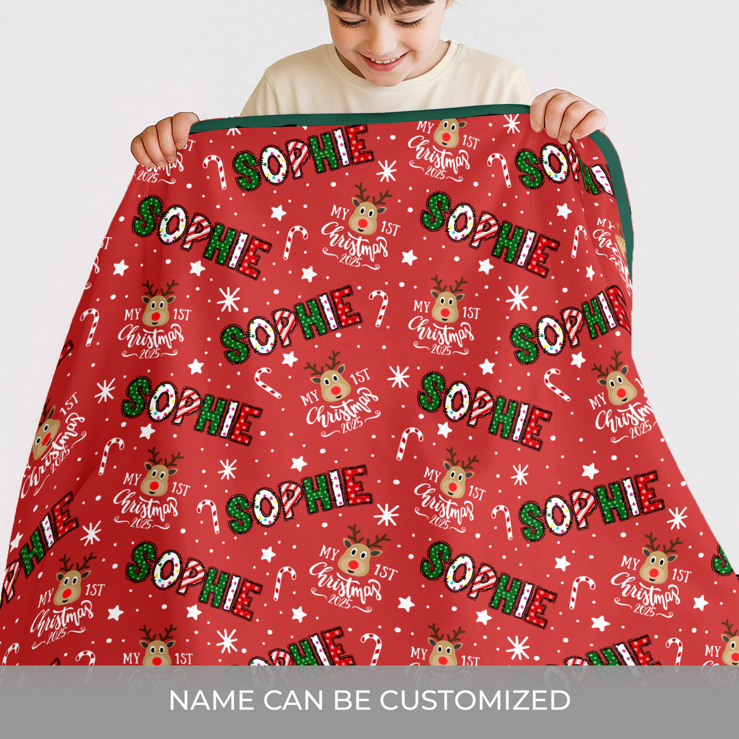 Custom Name "My First Christmas 2025" Toddler Blanket