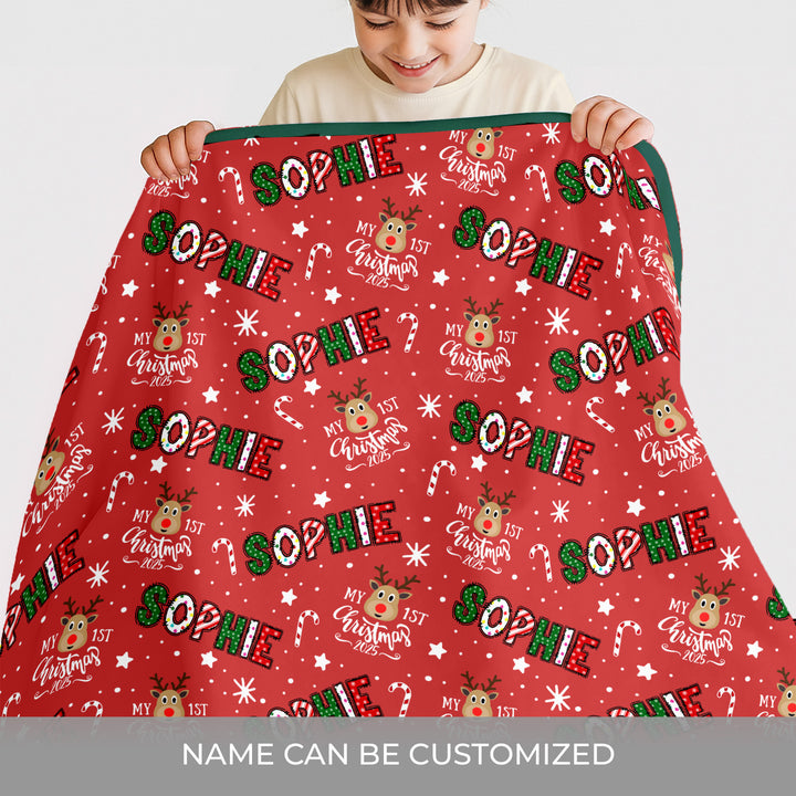 Custom Name "My First Christmas 2025" Toddler Blanket