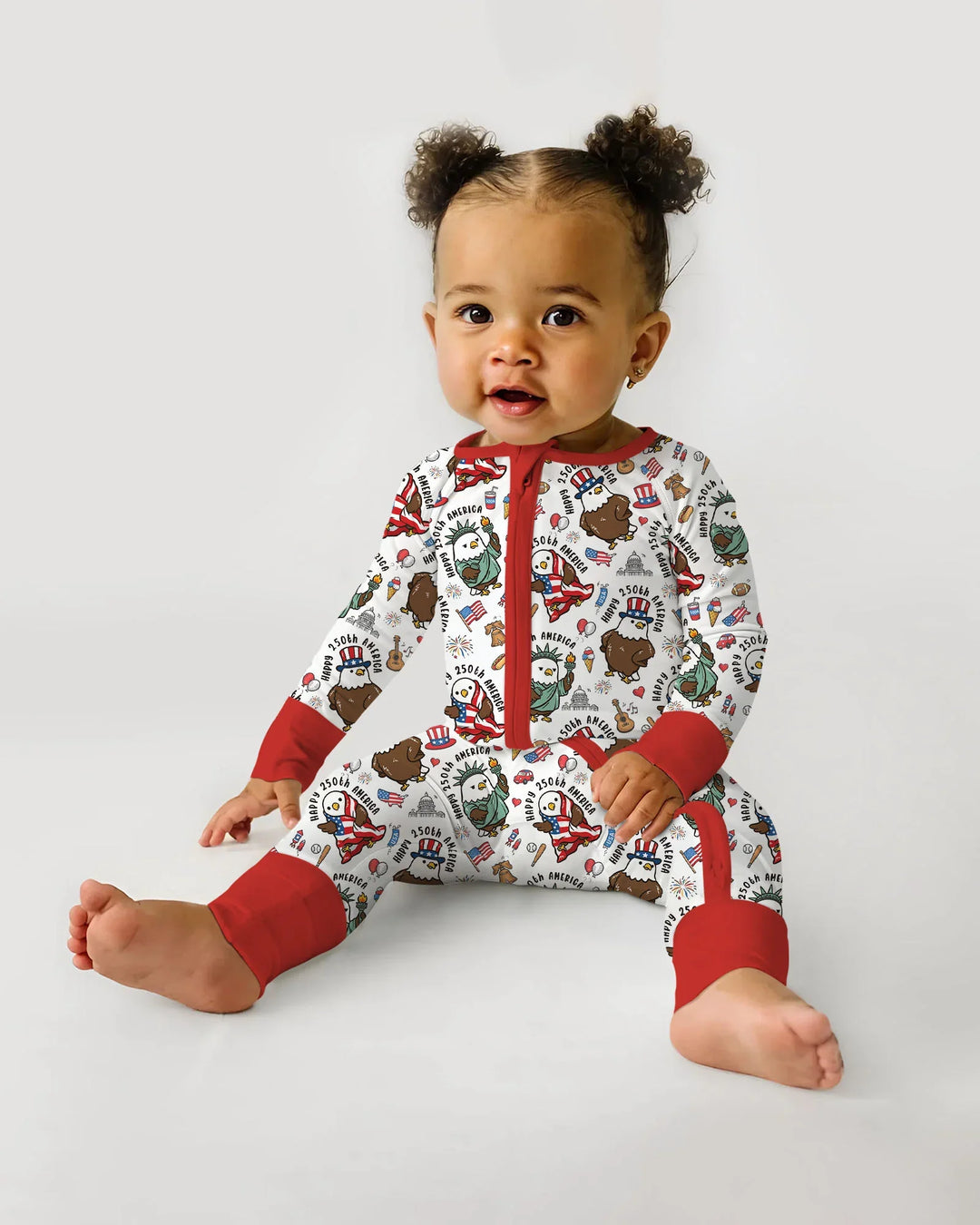 Happy 250th America Cute Patriotic Eagles Family Matching Bamboo Convertible Zippy