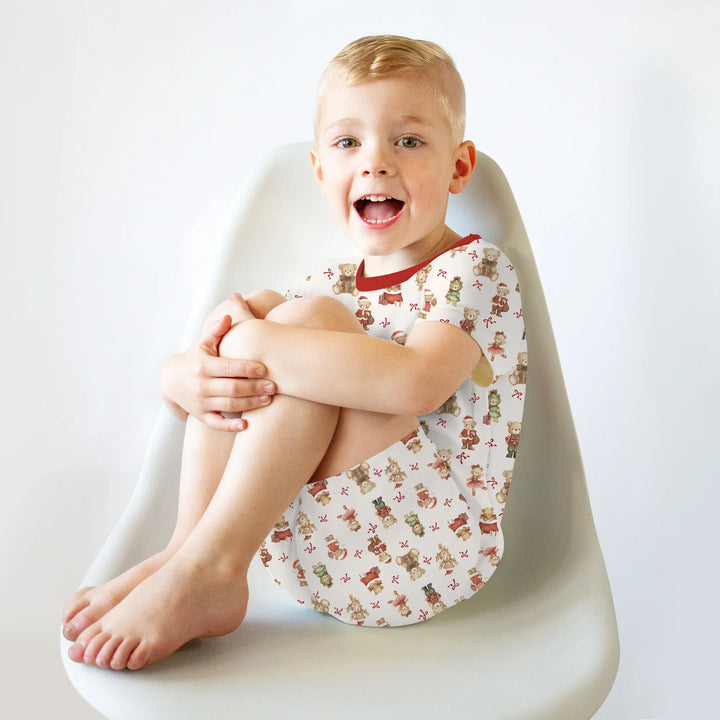 Christmas Teddy Bears Two Piece Short Sleeve Shorts Pajama Set