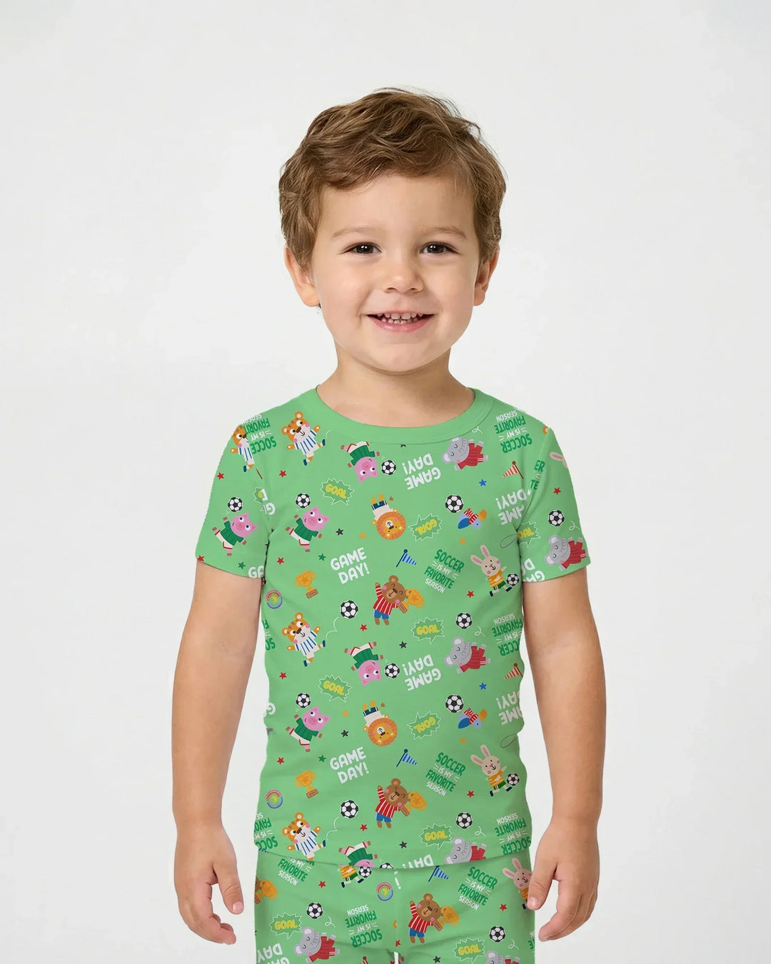 The World Cup Soccer Animals Bamboo Two Piece Short Sleeve Pajama Set